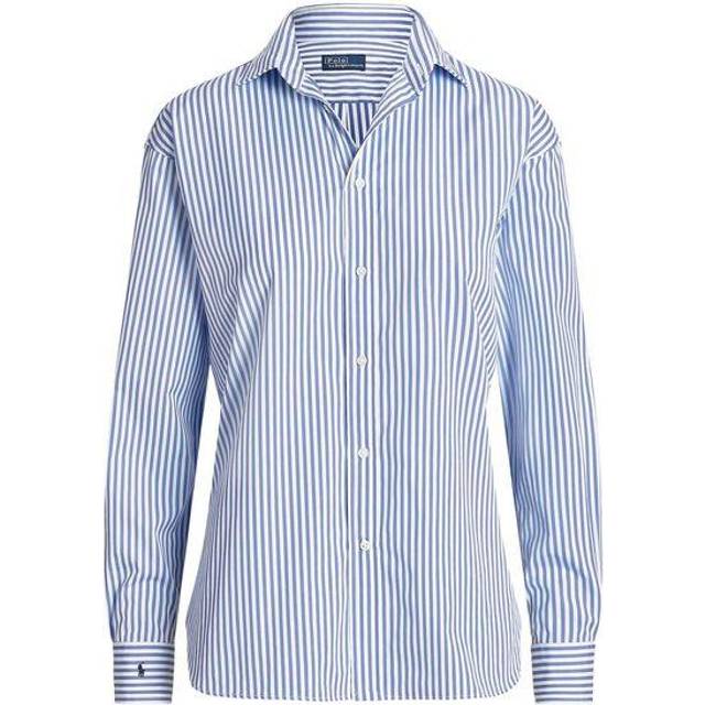 Polo Ralph Lauren, Blusar & Skjortor , Dam, L, Bomull, Randig bomullspoplin skjorta - blue (L)