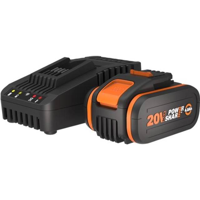 WORX WA3604 PowerShare batteri med batteriladdningsstation: – 20 V 4 000 mAh Li-Ion batteri och batteriladdningsstation – batteri för alla WORX el- och trädgårdsredskap