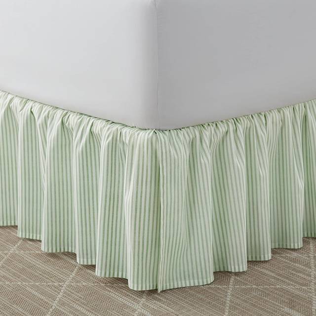 Laura Ashley Home - Cotton Ruffled Bedskirt  Lightweight & Classic Style (Ticking Stripe Green  Twin)