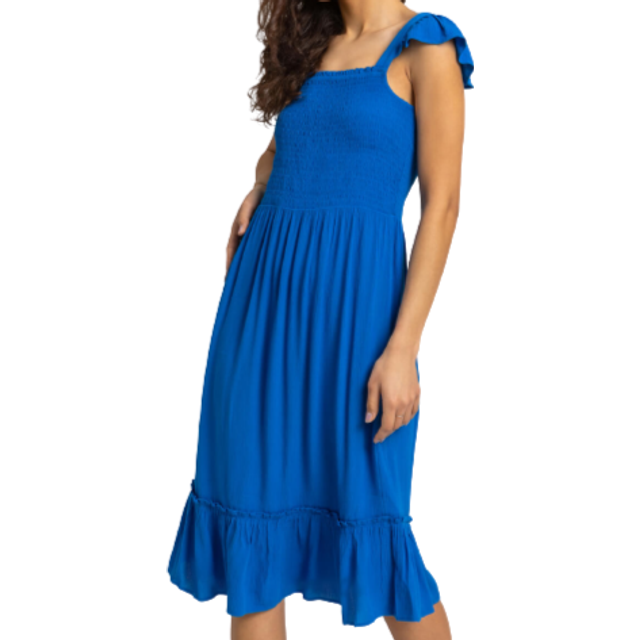 Shirred bodice frill detail midi dress - ladies roman originals women