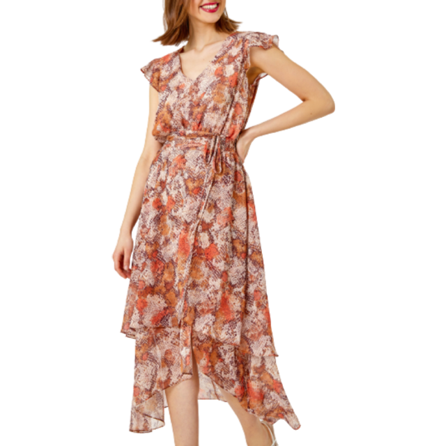 Snake print tiered midi dress for women uk - ladies roman originals