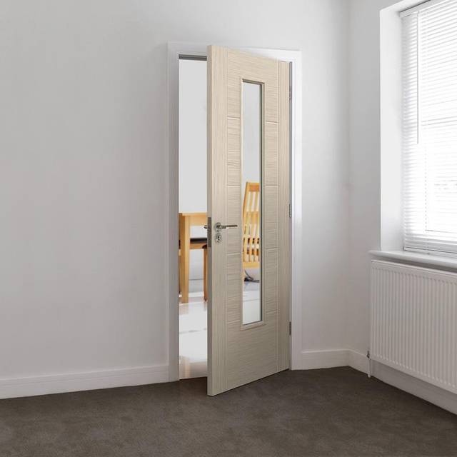 JB Kind Tigris Ivory Glazed Laminated Finished Internal Door 1981 x 838mm - JB Kind Doors - Cream - 0.8 x 2m