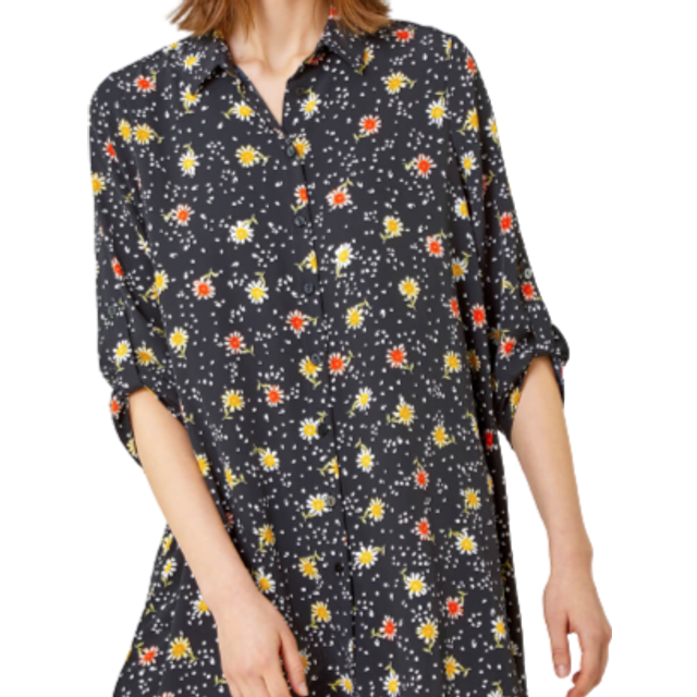 Roman Womens Daisy Print Longline Shirt - Black - Size 12 UK