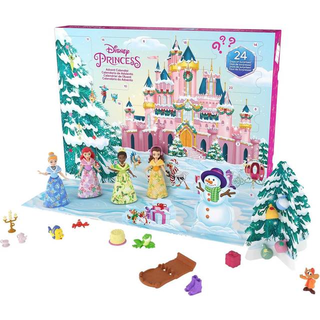 Toys, Advent Calendar with 24 Days of Surprises, Including 4 Princess Small Dolls, 5 Friends and 16 Accessories, Inspired by Disney Movies, HLX06