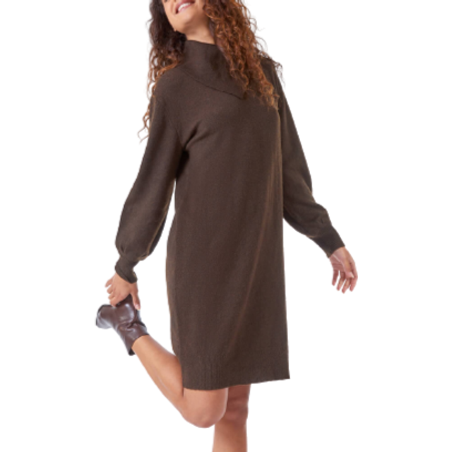 Roman Womens Split Neck Ribbed Knit Dress - Chocolate - Size 20 UK