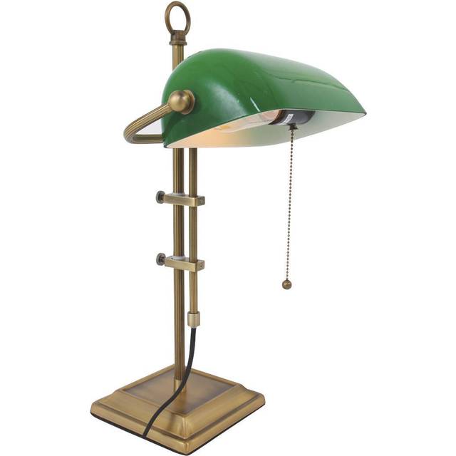 Netlighting Ancilla Bankers Table Lamp Bronze Brushed, Glass Shiny Green