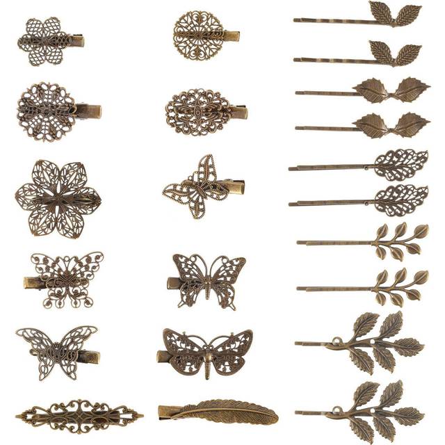 BBTO 22 Pieces Vintage Hair Clips Barrettes Bronze Leaf Bobby Pin Flower Butterfly Heart Hair Clip for Girls and Women, Mix Styles