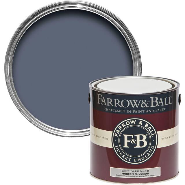 Farrow and Ball Modern Emulsion, Wine Dark No. 308 2.5L, Modern Emulsion Paint , Paints, Wall and Ceiling Paints