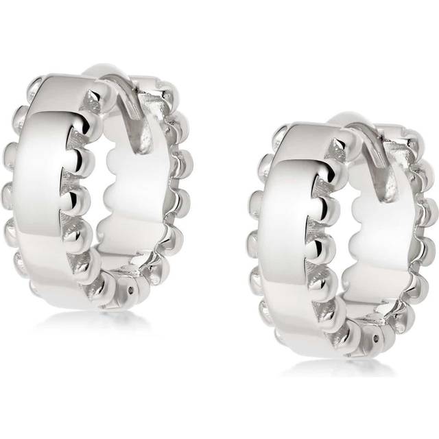 Stacked Beaded Hoop Huggie Sterling Silver Earrings EB8024_SLV