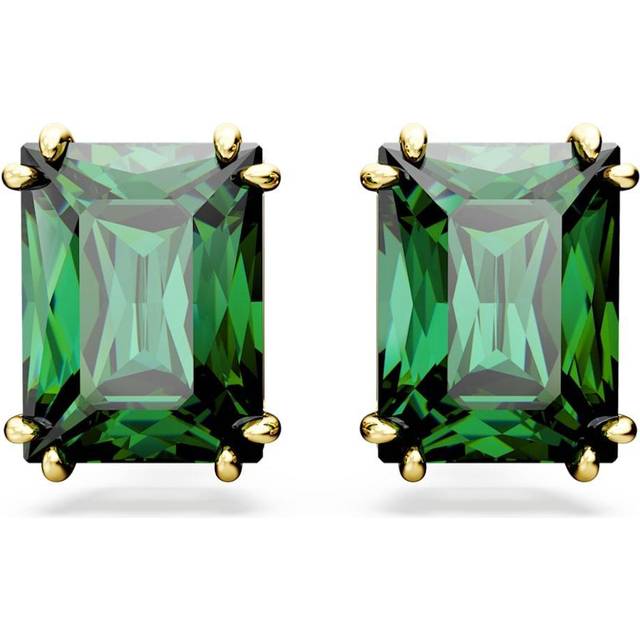 Swarovski Matrix Gold Rectangular Green Stud Earrings