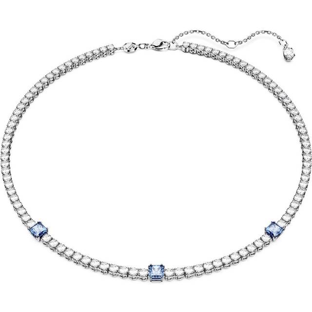 Matrix Tennis necklace, Mixed cuts, Blue, Rhodium plated