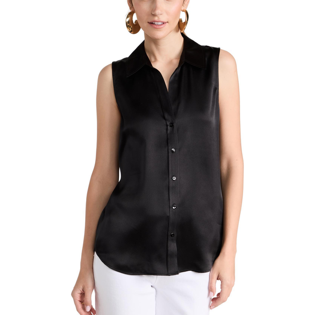 L'AGENCE Emmy Sleeveless Silk Blouse Top In Black - M