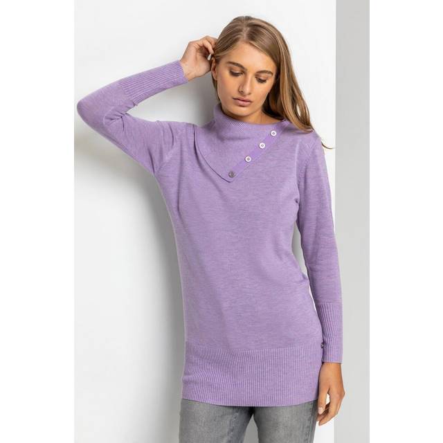 Longline Cowl Neck Jumper - Purple - 18