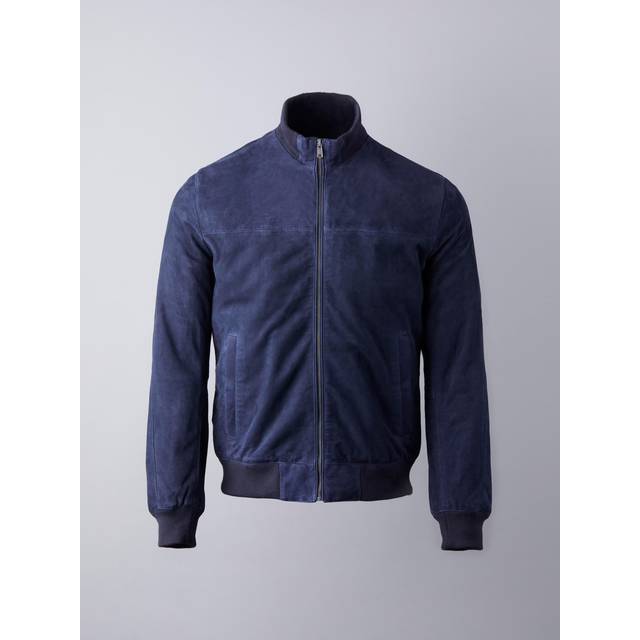 Dalston Suede Bomber Jacket in Navy - Blue