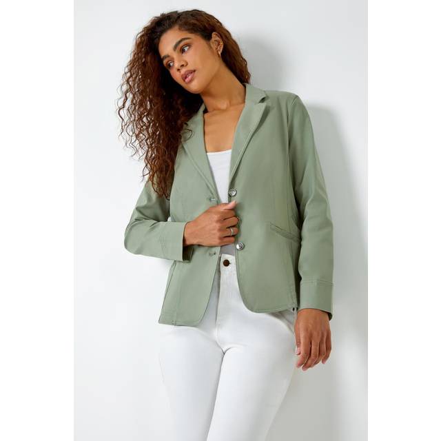Button Detail Stretch Blazer - Khaki - Size 18 - Roman
