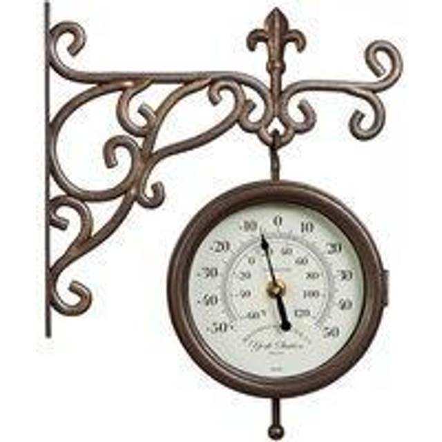 Outside In Vintage Double Sided Station Clock and Thermometer - Brown