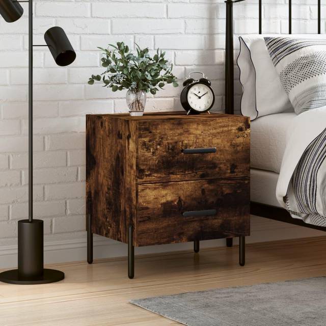 vidaXL Bedside Cabinet Smoked Oak 40x35x47.5 cm Engineered Wood - Brown