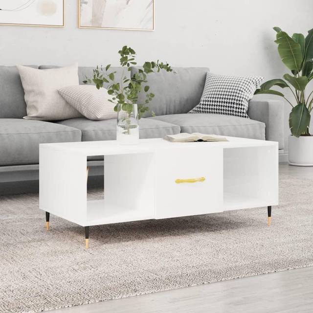 vidaXL Coffee Table High Gloss White 102x50x40 cm Engineered Wood