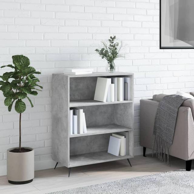 vidaXL Bookcase Concrete Grey 69.5x32.5x90 cm Engineered Wood - Black