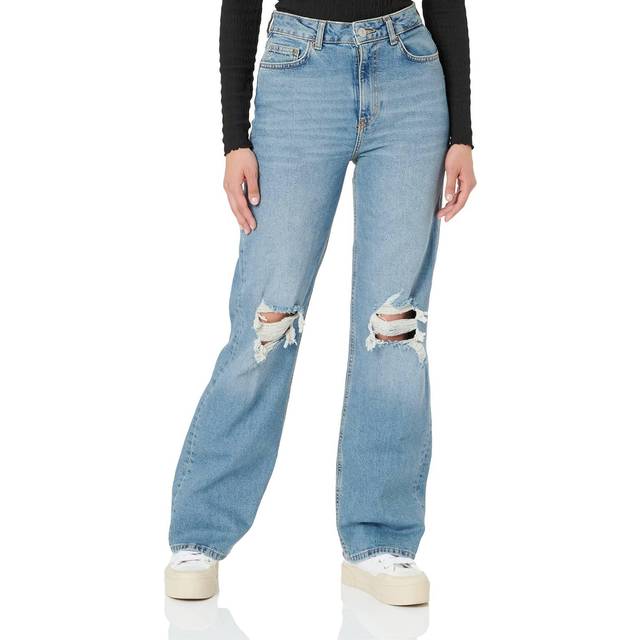 PIECES Dam Pcholly Hw Wide JNS Mb Destroy Noos Bc jeans, Mellanblå denim, 28W x 32L