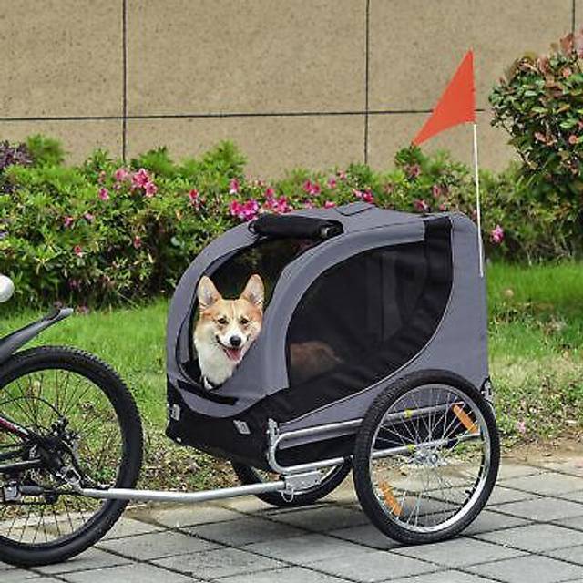PawHut Pet Trailer Grey, Black 730 mm x 1300 mm x 900 mm