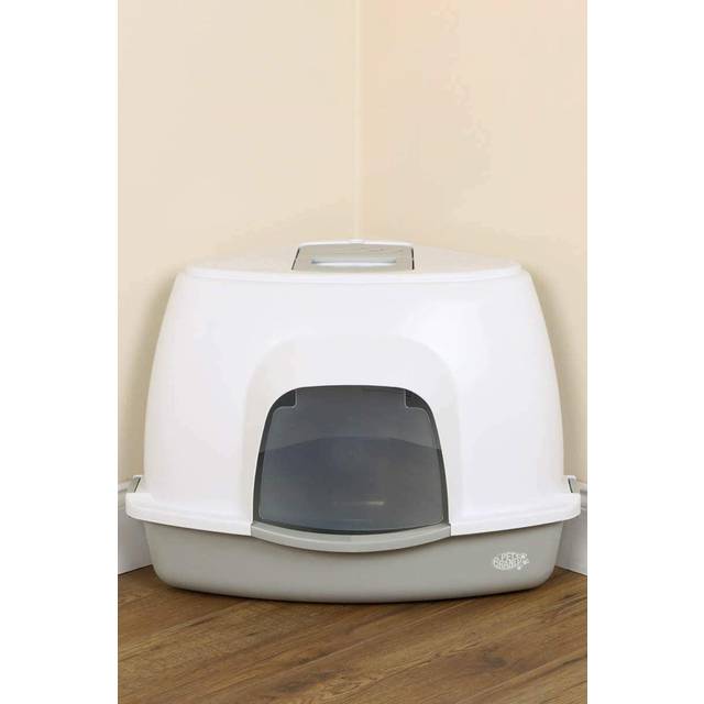 Corner Cat Litter Tray, Hooded Lightweight Hygienic Tray with Filter Grey