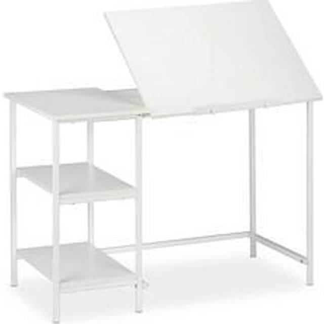 Relaxdays - Desk Tilting, 3 Shelves, Several Angles, Computer & Work Desk, hwd: 75 x 110 x 55 cm, White