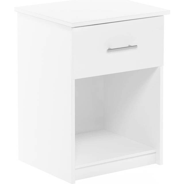 Furinno Nattduksbord med handtag med en låda, konstruerat trä, massivt vit, 39,6 (D) x 45,2 (B) x 61,5 (H) cm