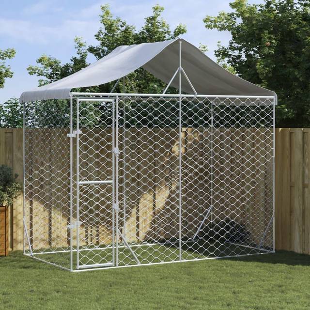 vidaXL Outdoor Dog Kennel with Roof Silver 3x1.5x2.5 m Galvanised Steel