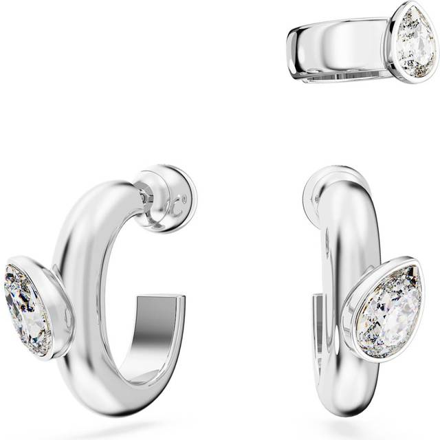 Swarovski Dextera White Hoop Earrings With Earcuff - Silver