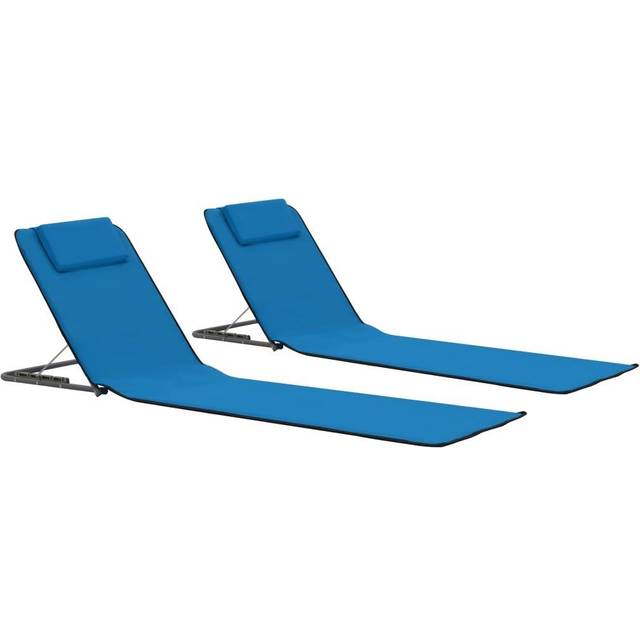 vidaXL Hopfällbara strandmattor 2 st stål och tyg blå