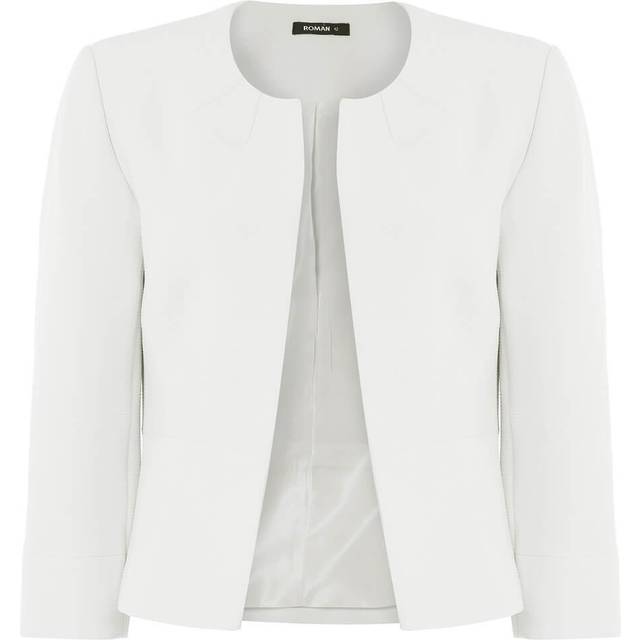 Cropped Bolero Tailored Jaquard Jacket Wedding Shrug Fitted Blazer - Ivory - Size 12 - Roman