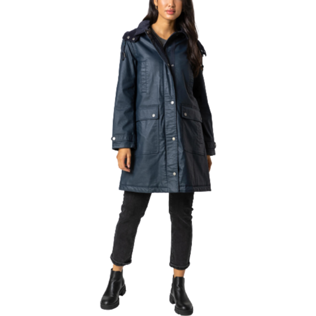 Roman Womens Waxed Longline Hooded Coat - Navy - Size 20 UK