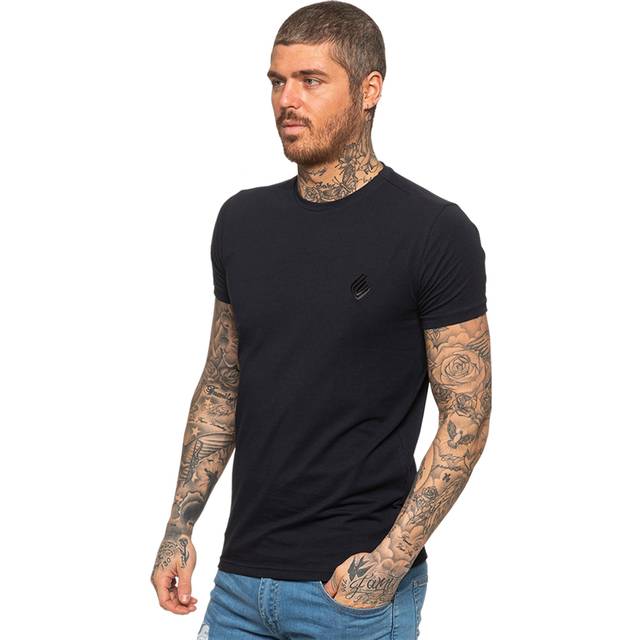 (Black, L) Enzo Mens Slim Fit T Shirt Short Sleeve Top