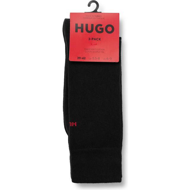 Men's HUGO Mens 3-Pack of Regular Length Socks with Logo Details NOS - Black - Size: UK9-11 eu43-46 us10-13