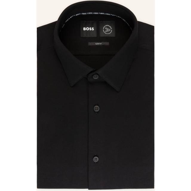 Slim-fit shirt in a performance-stretch cotton blend - Black