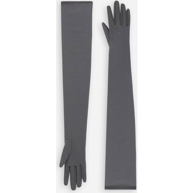 Dolce & Gabbana, Accessoarer, Dam, S, Stretch Satin Slip-On Långa Handskar - gray (S)