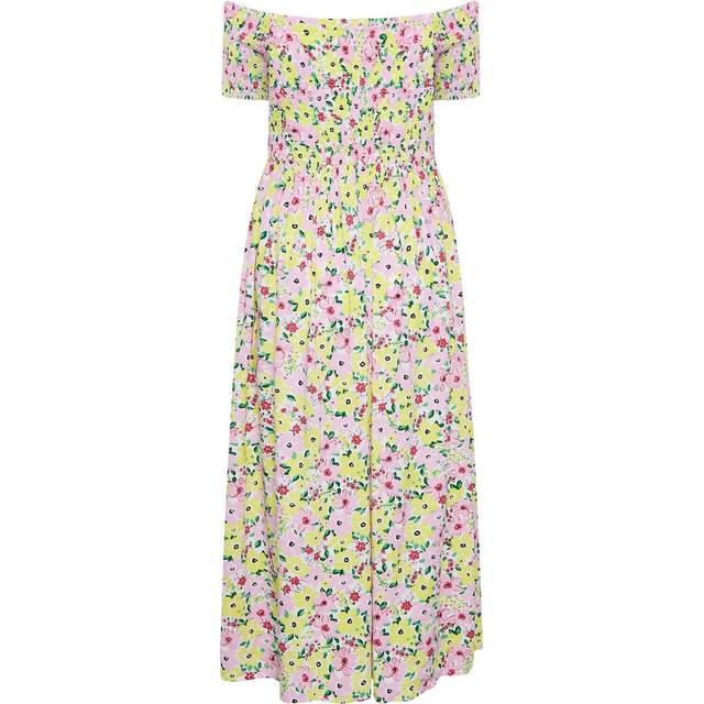 Yours Curve Yellow & Pink Floral Print Shirred Maxi Dress, Women's Curve & Plus Size, Yours - 30-32