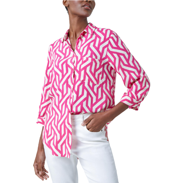 Geometric Print Longline Shirt - Pink - 16