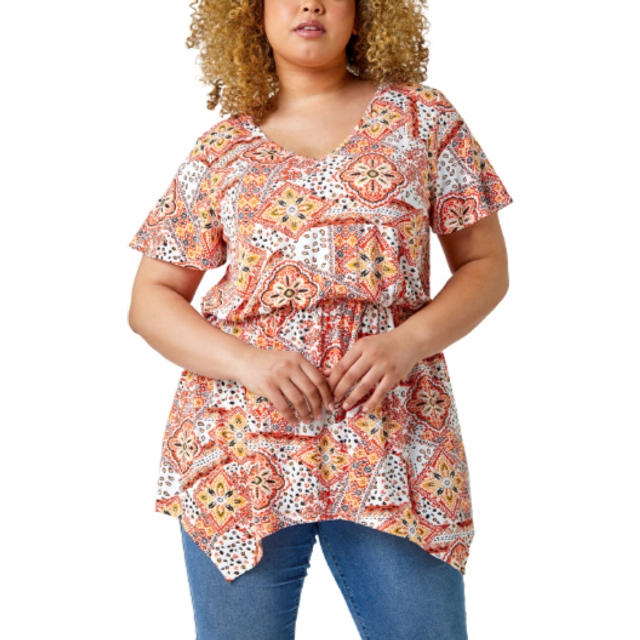 Curve geometric print stretch top for women uk - ladies roman originals