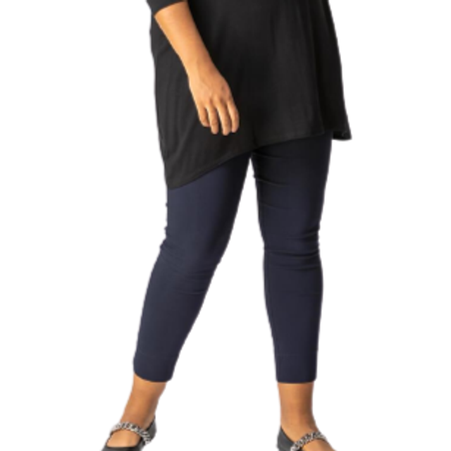 Roman Curve Navy Full Length Elastic Waist Trousers - Size 20