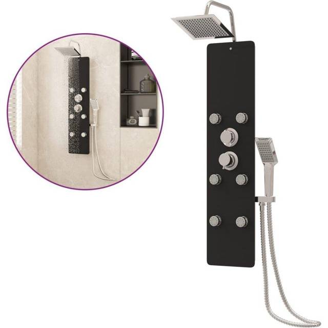 vidaXL Shower Panel Unit Glass 25x47.5x130 cm Black - black