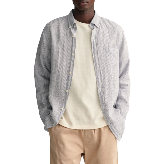 GANT Mens White Regular Fit Linen Stripe Shirt - Small
