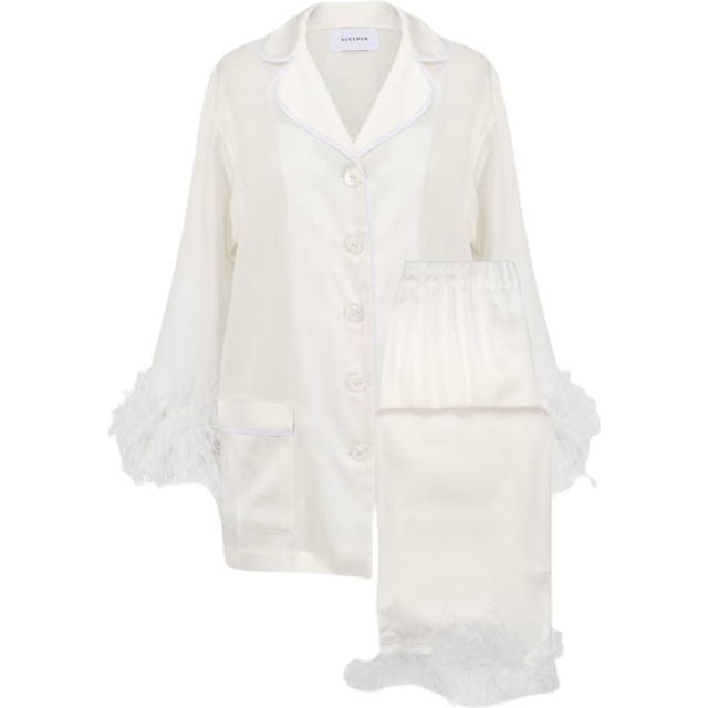 Sleeper Feather-Trimmed Crepe de Chine Pyjama Set - XS