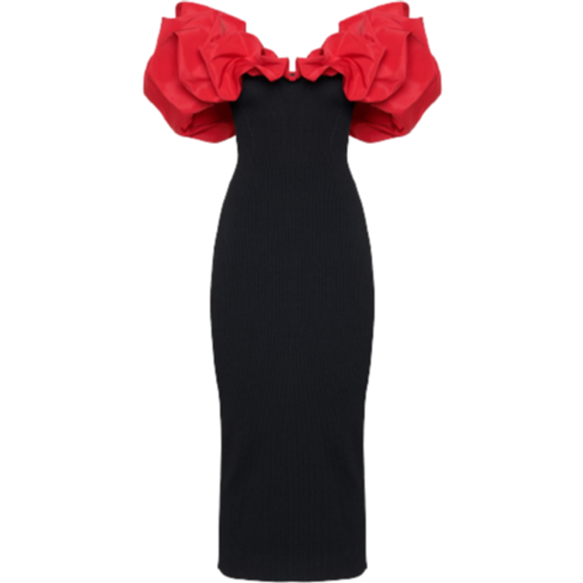 Alexander McQueen - hybrid ruffled pencil dress - women - Viscose/Polyester - S - Black