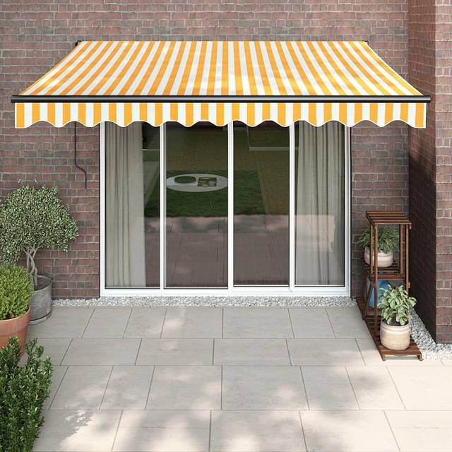 Vidaxl Retractable Awning Yellow And White 3x2.5 M Fabric And Aluminium
