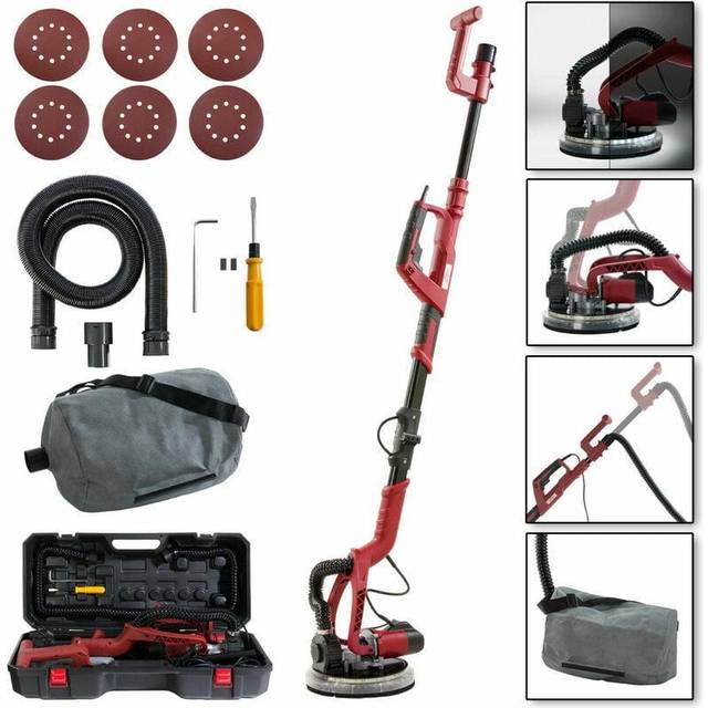 Arebos - Long-Neck Sander Drywall Sander Wall-Ceiling Sander 750 watt, ø 225 mm Telescopic Rod Suction System Swivel Head with led Including 6