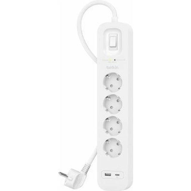 Belkin Överspänningsskydd 4-vägs Grenuttag - 1 USB-C 18W PD, 1 USB-A