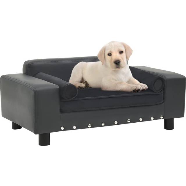 hundesofa 81x43x31 cm plys og kunstlæder mørkegrå