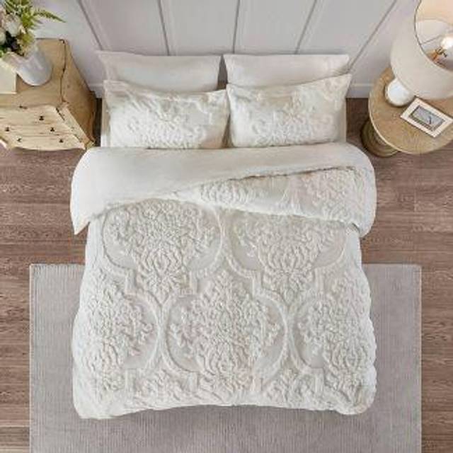 "Madison Park Tufted Chenille 100% Cotton Duvet- Modern Luxe All Season Comforter Cover Bed Set with Matching Shams, King/Cal King(104""x92""), Damask"